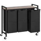 HOOBRO Laundry Sorter 3 Section, Laundry Hamper with Wheels, 3 × 11.5 Gal (43.5 L), Rolling Laundry Basket, Pull-Out and Removable Oxford Fabric Laundry Bags, Rustic Brown and Black BF76XY01
