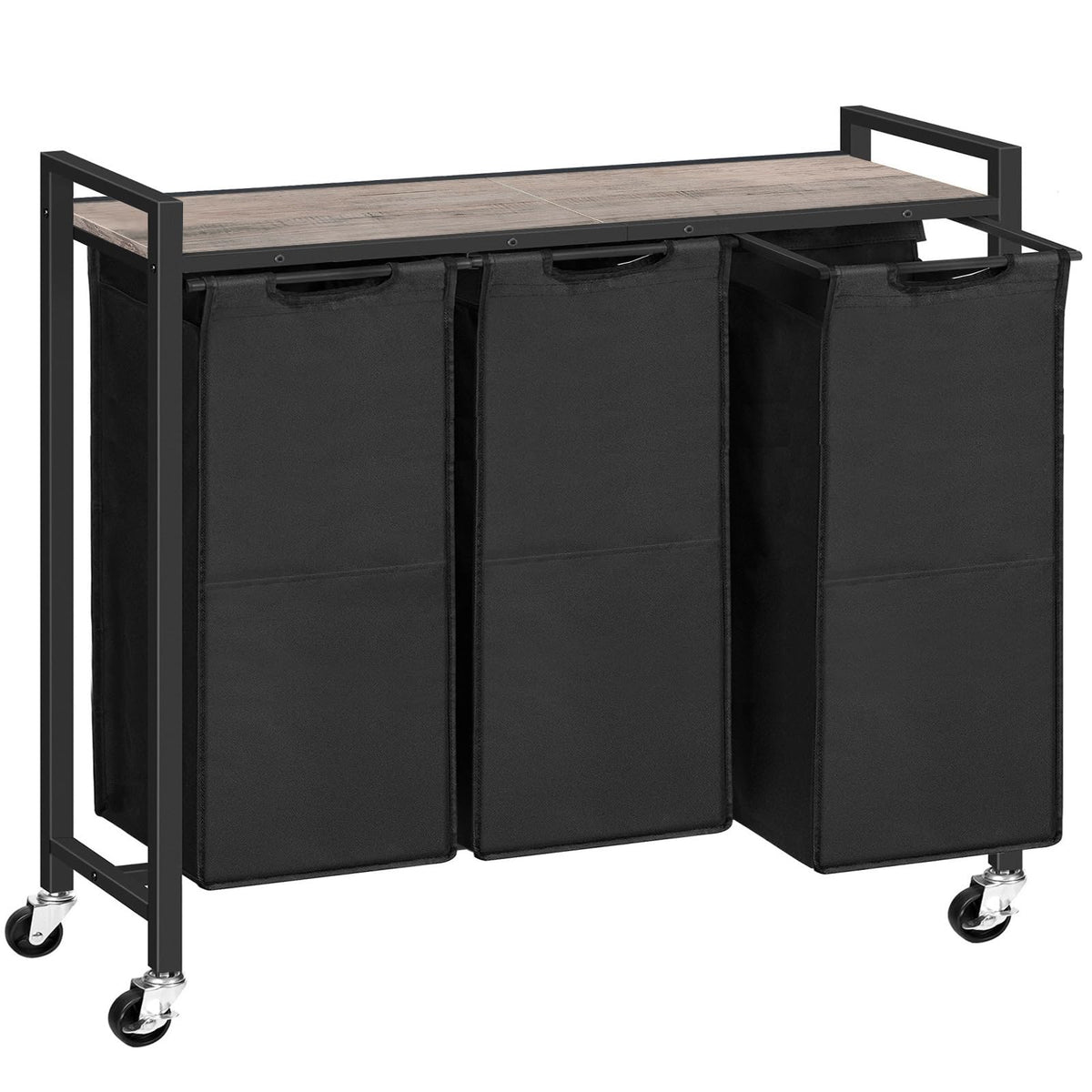 HOOBRO Laundry Sorter 3 Section, Laundry Hamper with Wheels, 3 × 11.5 Gal (43.5 L), Rolling Laundry Basket, Pull-Out and Removable Oxford Fabric Laundry Bags, Rustic Brown and Black BF76XY01