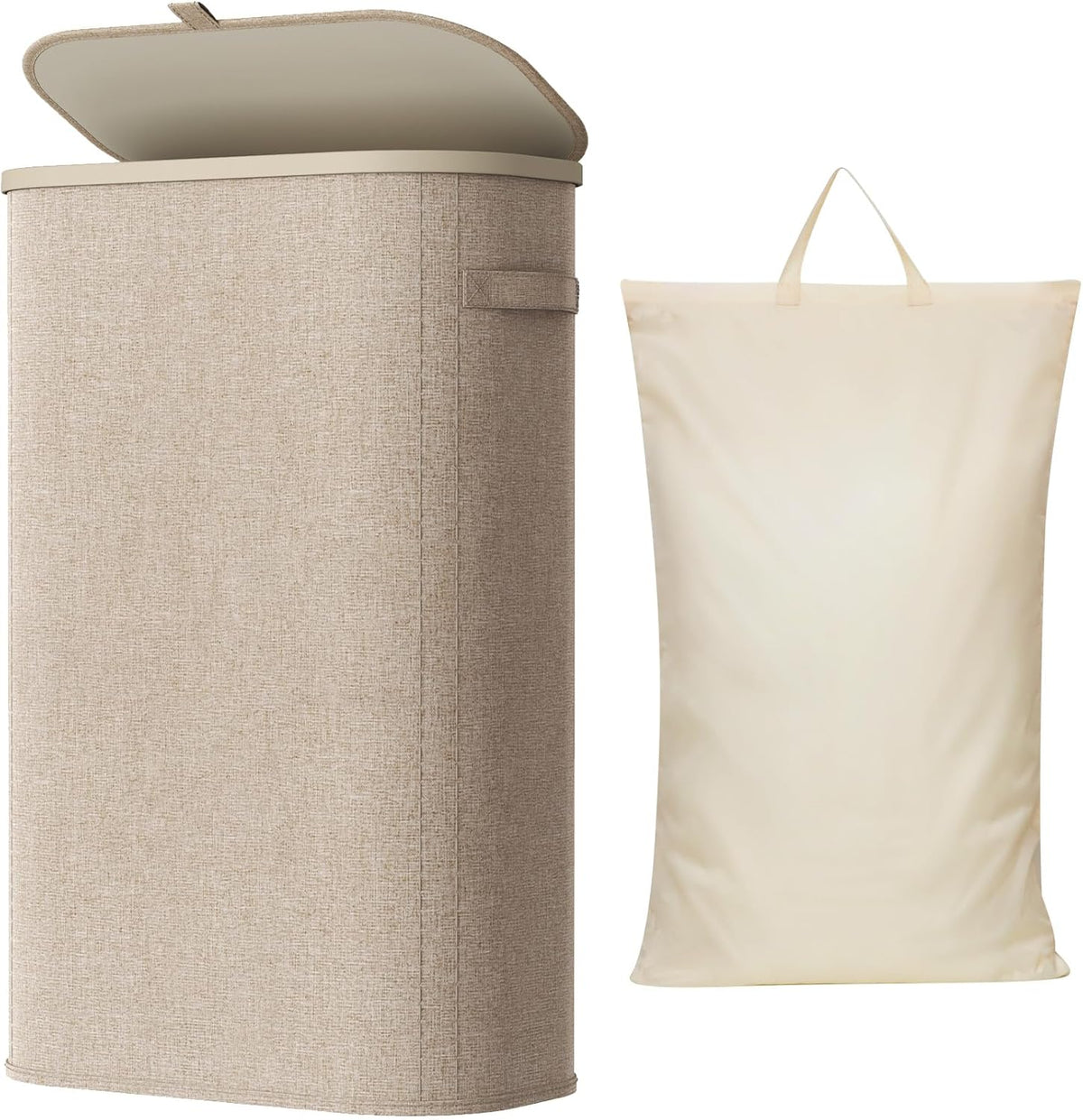 Lifewit Slim Laundry Basket with Lid and Removable Bag, 65L, Beige