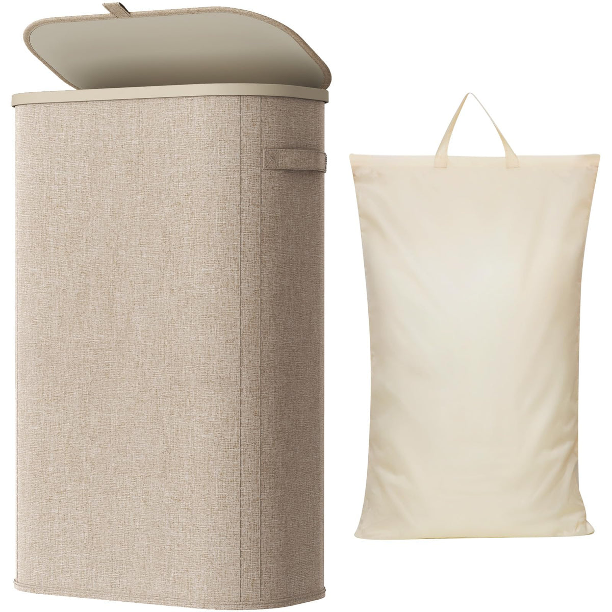 Lifewit Slim Laundry Basket with Lid and Removable Bag, 65L, Beige
