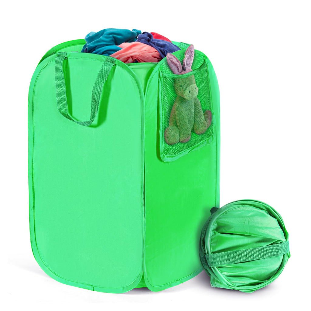Upgraded Polyester Pop-up Laundry Hamper 2 Pack, 70L(18.5 Gal) Laundry Basket with Durable Handles Solid Bottom High Carbon Steel Frame and Side Pocket, Easy to Open Fold Flat for Storage