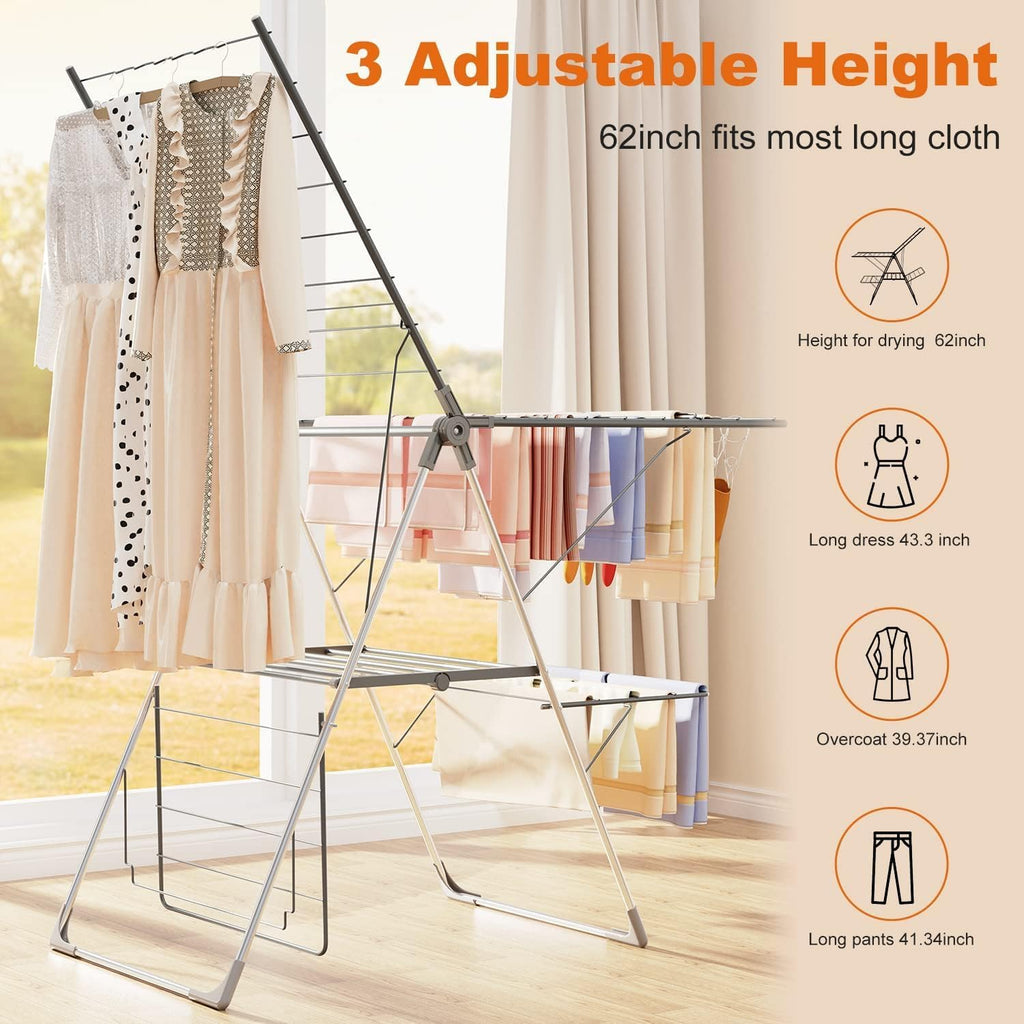 Bigzzia Clothes Drying Rack Foldable, 2-Level Large Laundry Drying Rack