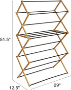 Household Essentials Bamboo Folding Clothes Drying Rack | Large Capacity, 14 Coated Metal Dowels, 28 Feet of Drying Space | Eco-Friendly, Collapsible Indoor Rack for Apartments, Homes & Dorms