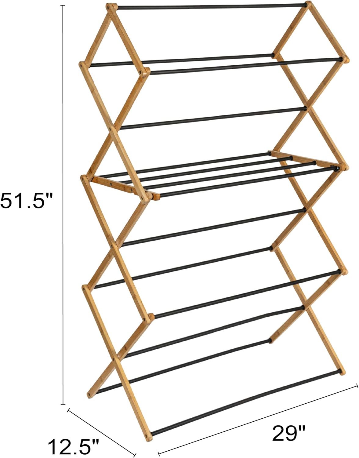 Household Essentials Bamboo Folding Clothes Drying Rack | Large Capacity, 14 Coated Metal Dowels, 28 Feet of Drying Space | Eco-Friendly, Collapsible Indoor Rack for Apartments, Homes & Dorms