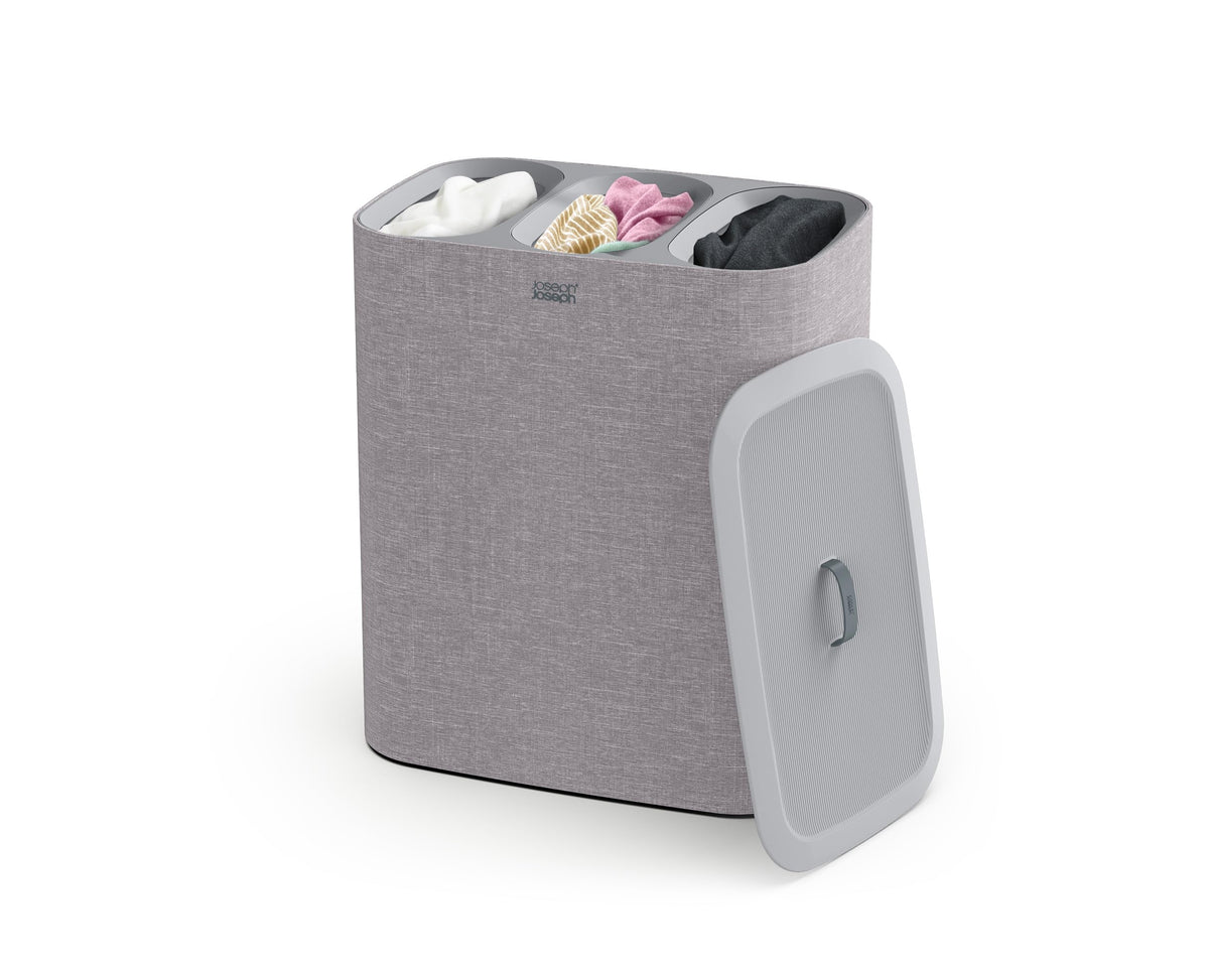 Joseph Joseph Tota Trio 90 liter/23.8 gallon Laundry Hamper Separation Basket with lid, 3 Removable Washing Bags with Handles- Ecru