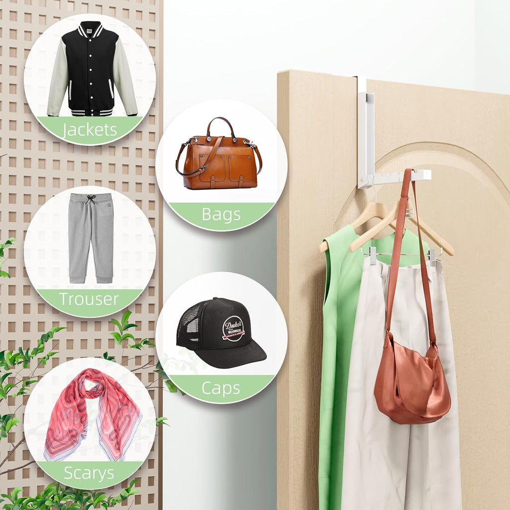 2 Pack Over The Door Hanger, Folding Over The Door Drying Rack, Over The Door Hooks, Door Hanger for Clothing, Over The Door Clothes Hanger,Portable Compact Clothes Drying Rack,White