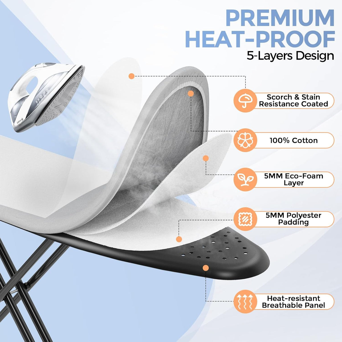 APEXCHASER Foldable Compact Heigh Adjustable Ironing Board with Silicone