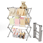 BAKON Space Saving Foldable Clothes Drying Rack, Extendable Rustproof Laundry Rack for Indoor Outdoor Use, No Assembly Required, Suitable for Bathroom Laundry Room Apartment RV, White