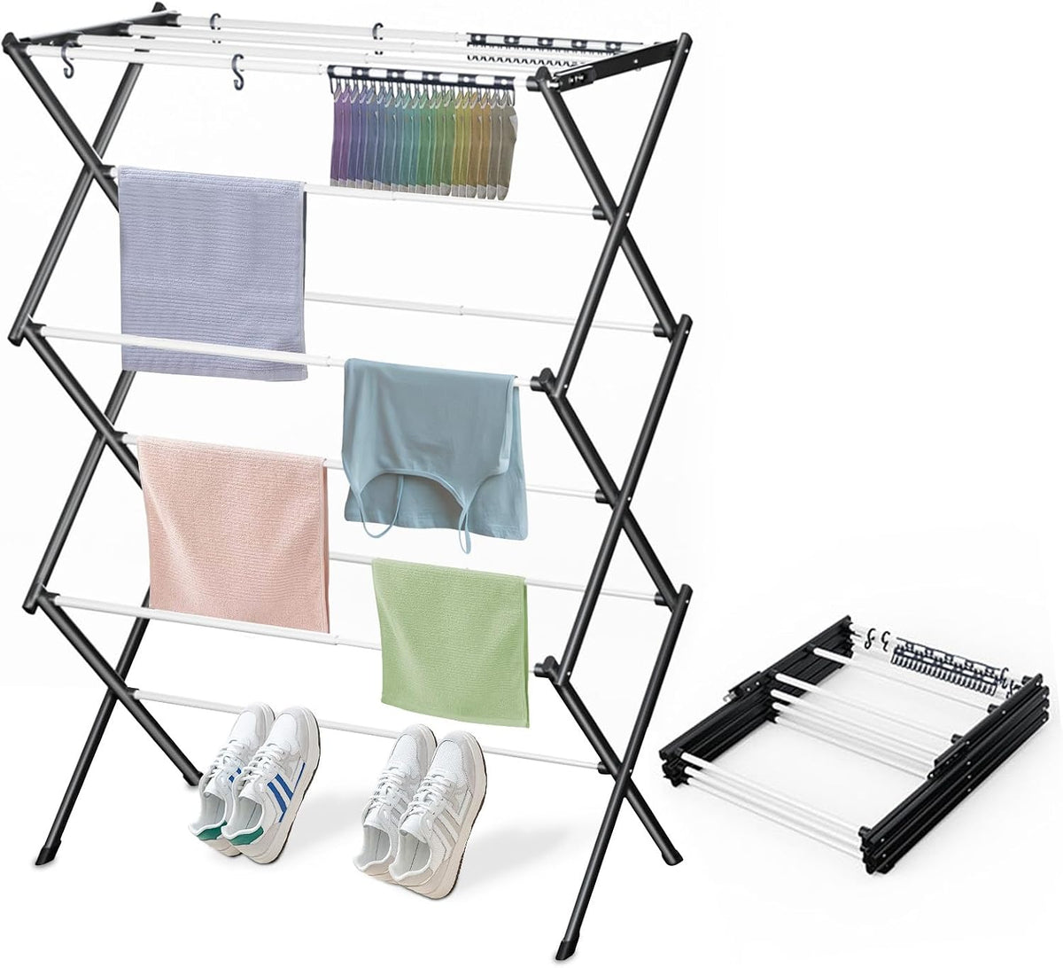Foldable Drying Rack Clothing Clothes Drying Rack White-1pack