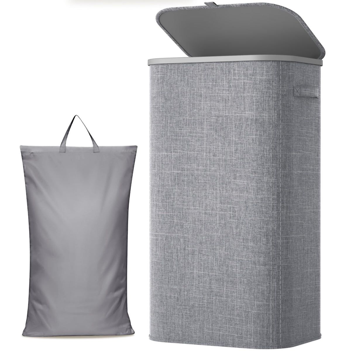 Lifewit 105L Large Laundry Basket with Lid, Laundry Hamper with Plastic Handles and Removable Bag, Foldable Tall Dirty Clothes Hampers for Laundry for Laundry Room, Bedroom, Bathroom, Dorm, Beige