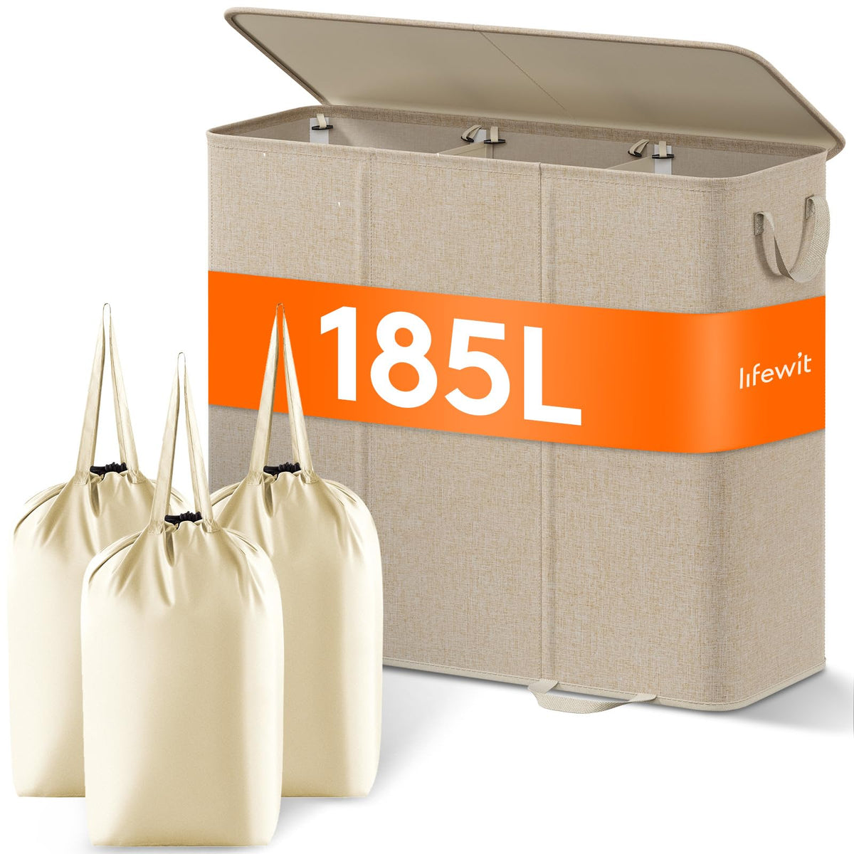 Lifewit Double Laundry Hamper with Lid, Removable Laundry Bags, Beige