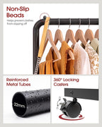 Sakugi Clothes Rack - Clothing Rack with Storage Mesh Shelf & Casters, Heavy-Duty Metal Clothing Rack for Hanging Clothes, Dresses, Coats, Large Load Capacity, Easy Assembly, Black, 28.0"x16.9"x59.0"