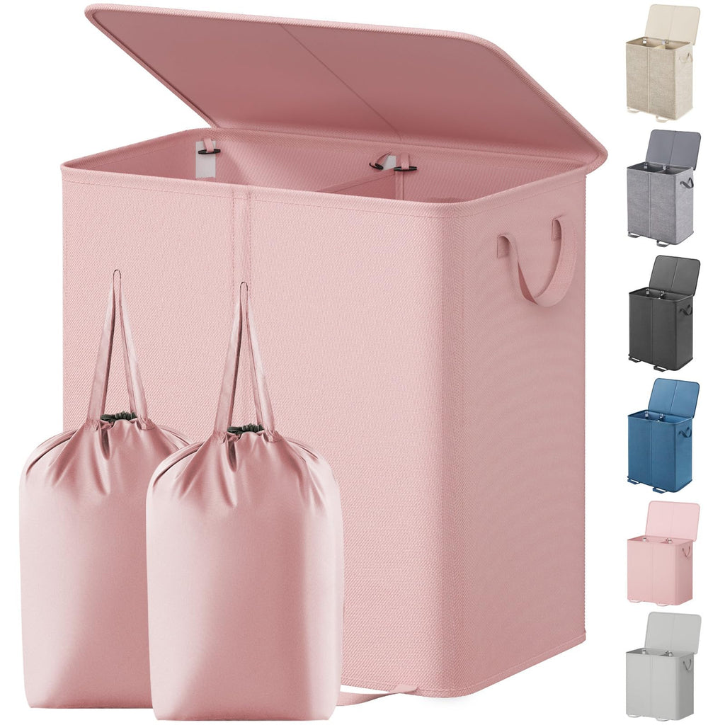 Lifewit Double Laundry Hamper with Lid, Removable Laundry Bags, Beige