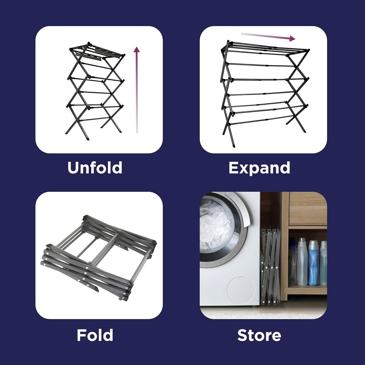 BLACK+DECKER Space Saving 3-Tier Expandable Clothes Drying Rack, Foldable Laundry Rack for Indoor Air Drying, Rust Resistant Steel, 24.6 Ft Drying Space, Grey