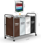ROMOON Laundry Hamper Sorter Cart, 4-Section Organizer with Lockable Wheels