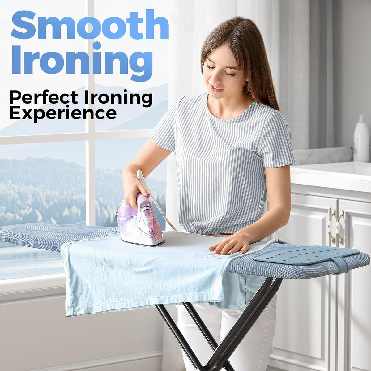 KINGBOARD Ironing Board with Silicon Iron Mat, Heavy Duty Leg 13x43 Blue