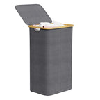 SpaceAid Laundry Hamper with Lid, 110L Large Tall Clothes Basket Bin with Bamboo Handles, Collapsible Laundry Hamper for Bedroom, Bathroom, Dorm, Laundry Room - Black
