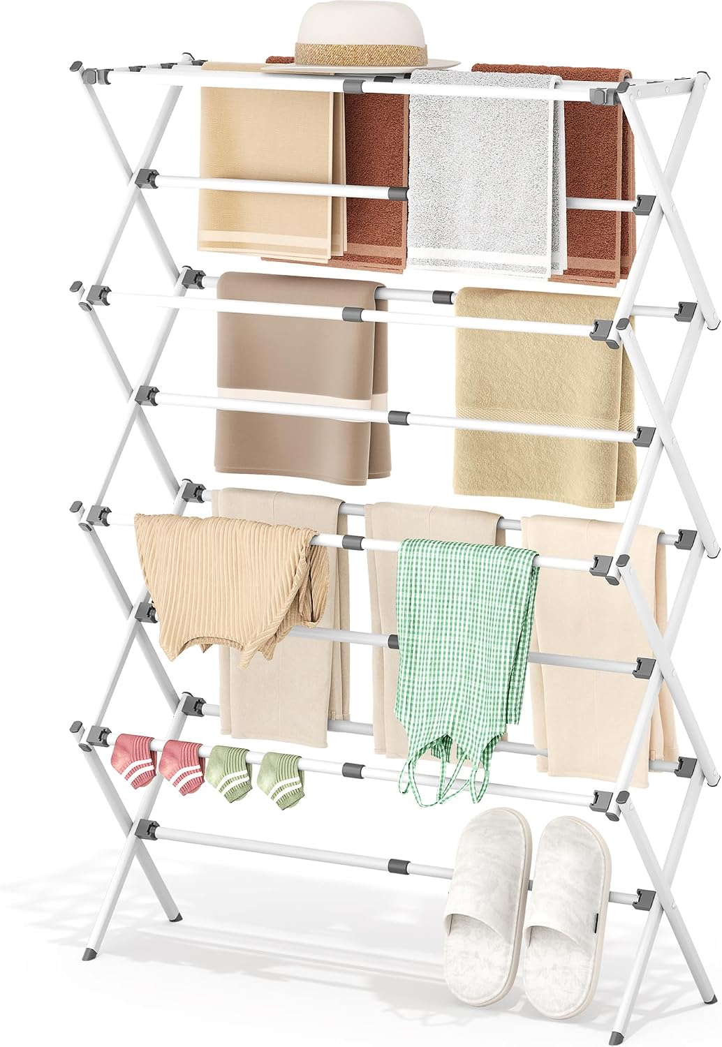 APEXCHASER 4-Tier Foldable Clothes Drying Rack, 48.8" H, White