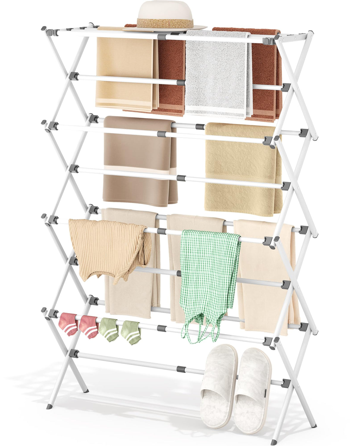 APEXCHASER 3-Tier Foldable Clothes Drying Rack, 37.6" H, White