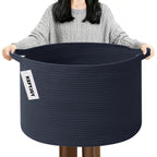 Large Woven Blanket Basket,65L Cotton Rope Laundry Basket