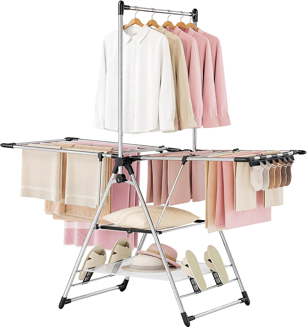 APEXCHASER Clothes Drying Rack with High Hanger, 3-Level Drying Racks