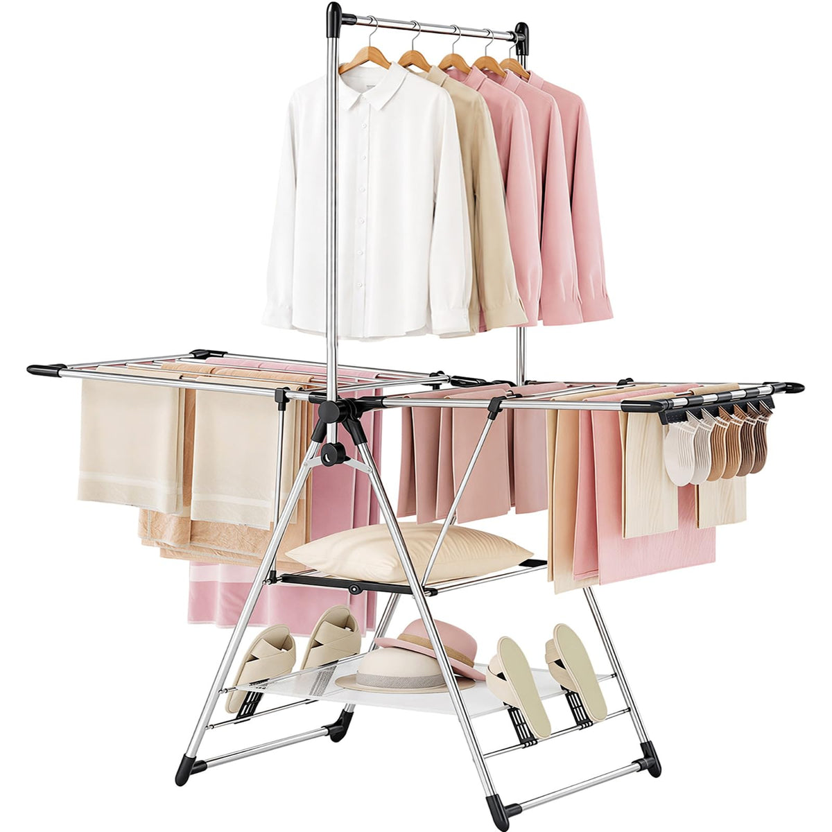 APEXCHASER Clothes Drying Rack with High Hanger, 3-Level Drying Racks