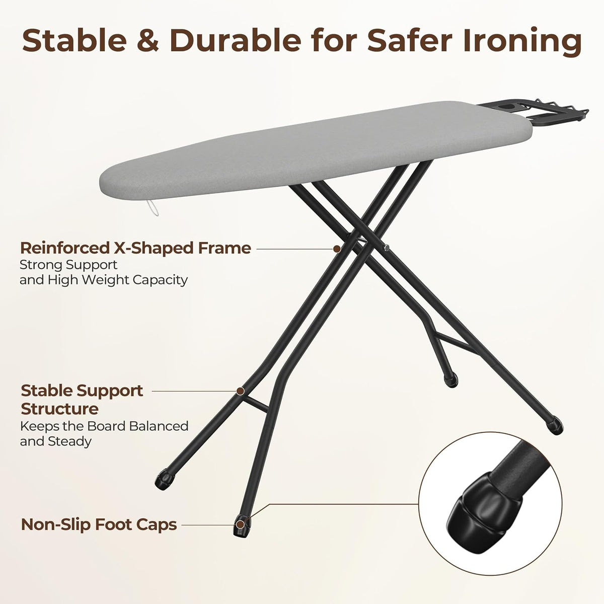 Yaheetech Ironing Board 43"x14" with Heavy Duty Iron Rest, Foldable, Gray