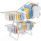 Sakugi Clothes Drying Rack, Foldable 2-Level with 55.5" Adjustable Wings