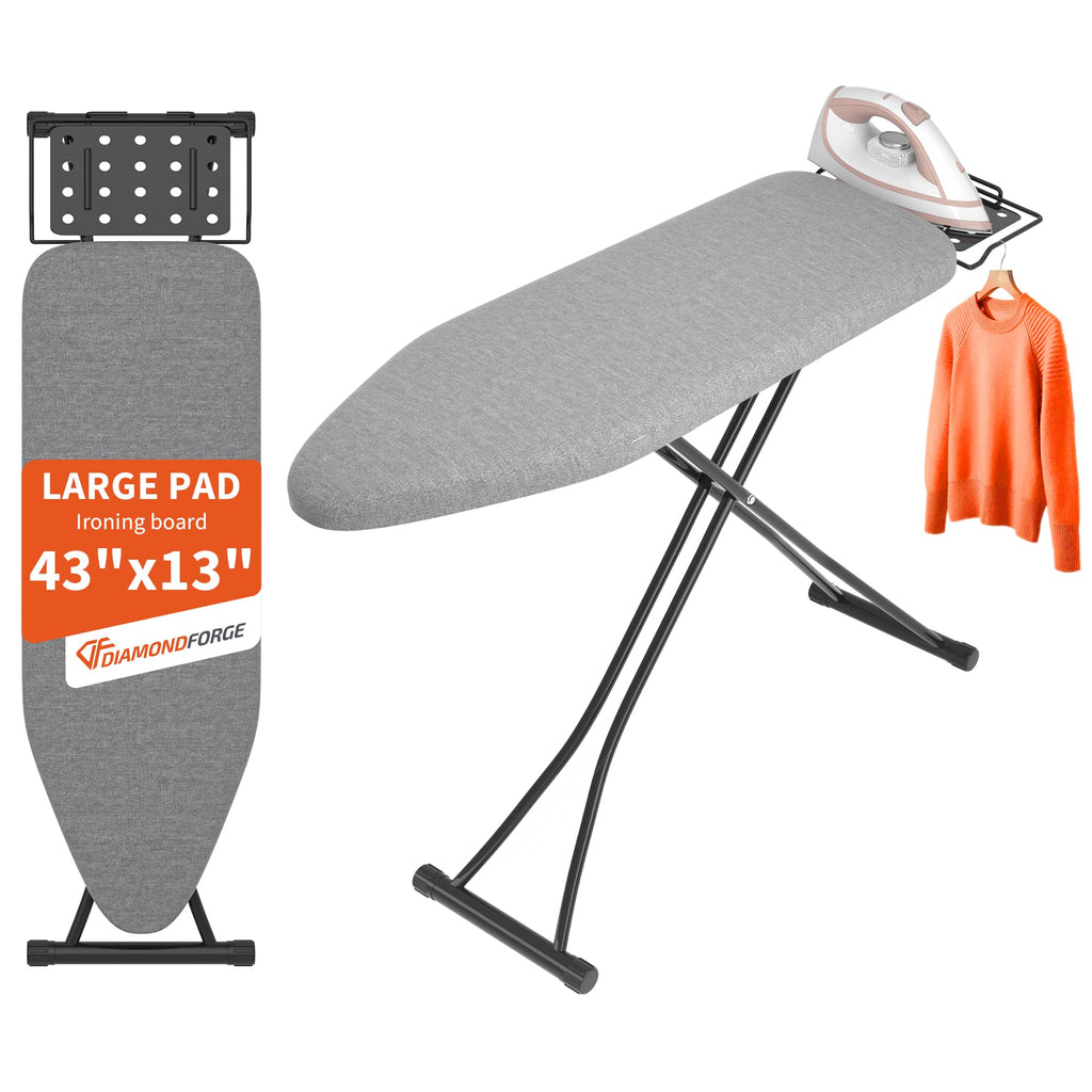 Ironing Board, 43"×13" with Iron Rest, 4 Layer & 7 Adjustable Height Sturdy