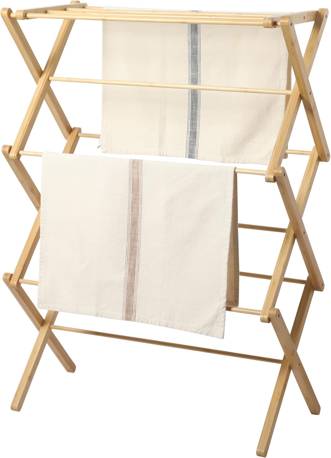 Gibson Home Riverrun Foldable Bamboo Drying Rack for Clothes, Towels, Blankets – 2-Tier Collapsible Laundry Drying Rack, Space-Saving Air Dry Stand for Indoor & Outdoor Use - Pre Assembled