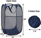 2 Packs Mesh Pop up Laundry Hamper (Black/Navy Blue) with Portable Durable Handles, Collapsible for Storage, Folding Pop-Up Clothes Hampers for Apartment, Home, College Dorm or Travel