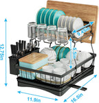 7 code 2-Tier Large Dish Drying Rack for Kitchen Counter, Black