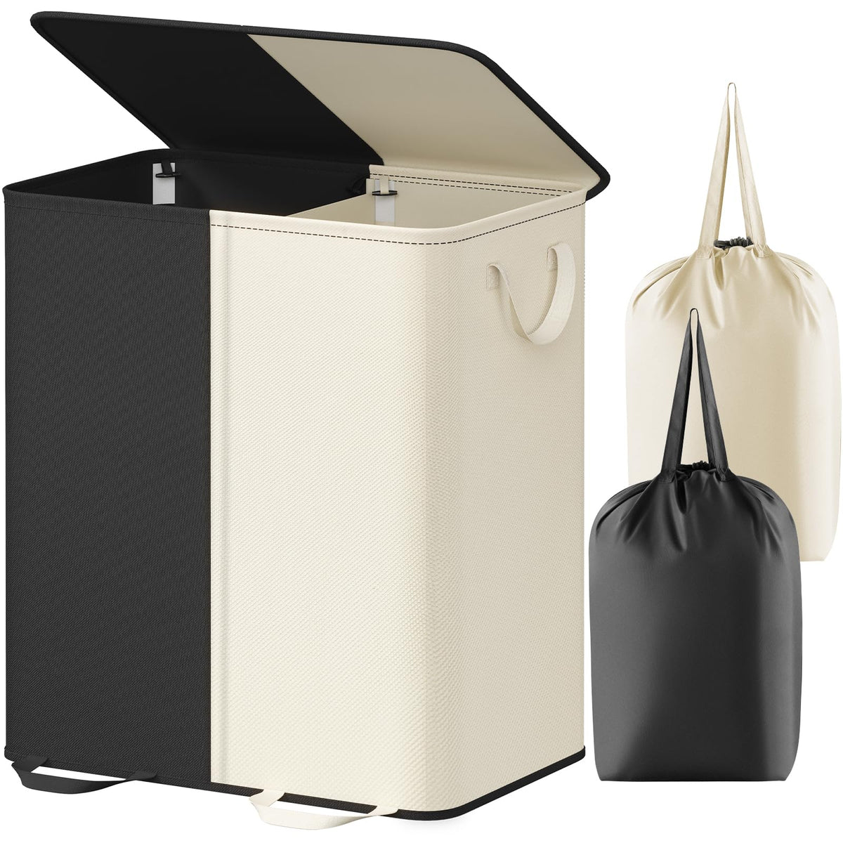 Lifewit Double Laundry Hamper with Lid, Removable Laundry Bags, Beige