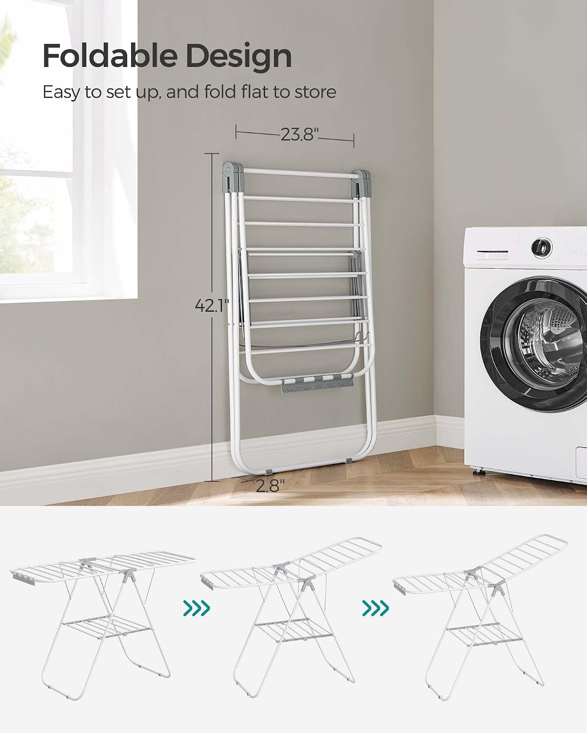SONGMICS Clothes Drying Rack, Foldable Space-Saving Laundry Drying Rack