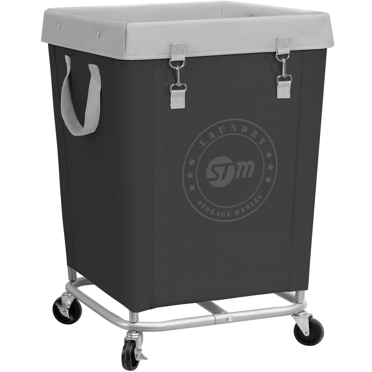 STORAGE MANIAC Commercial Laundry Hamper with Heavy Duty Steel Frame, 160 L Industrial Clothes Basket Cart with Wheels for Big Family, Home, Hotel, Laundry Room, 18''L x 18''W x 31''H, Medium Beige