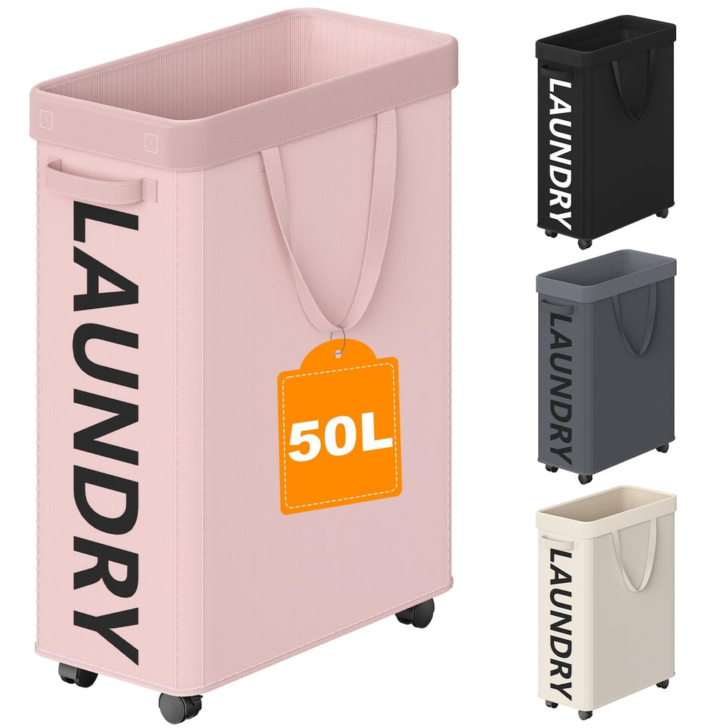 Optish 90L Laundry Basket with Wheels, Rolling Hamper with Removable Bag