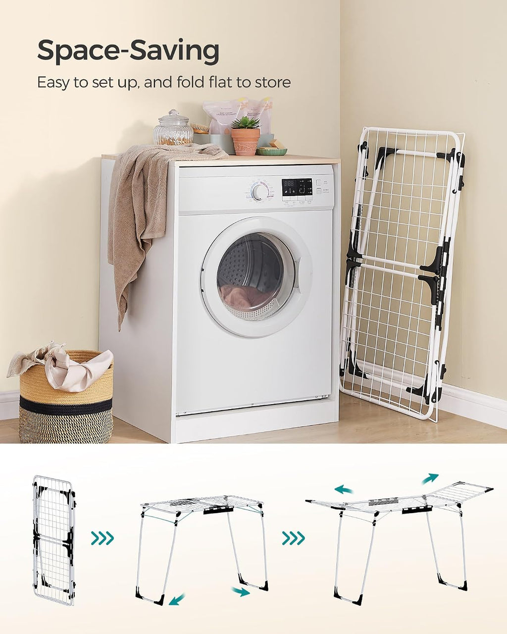 SONGMICS Clothes Drying Rack, Foldable, Heavy Duty, Space Saving