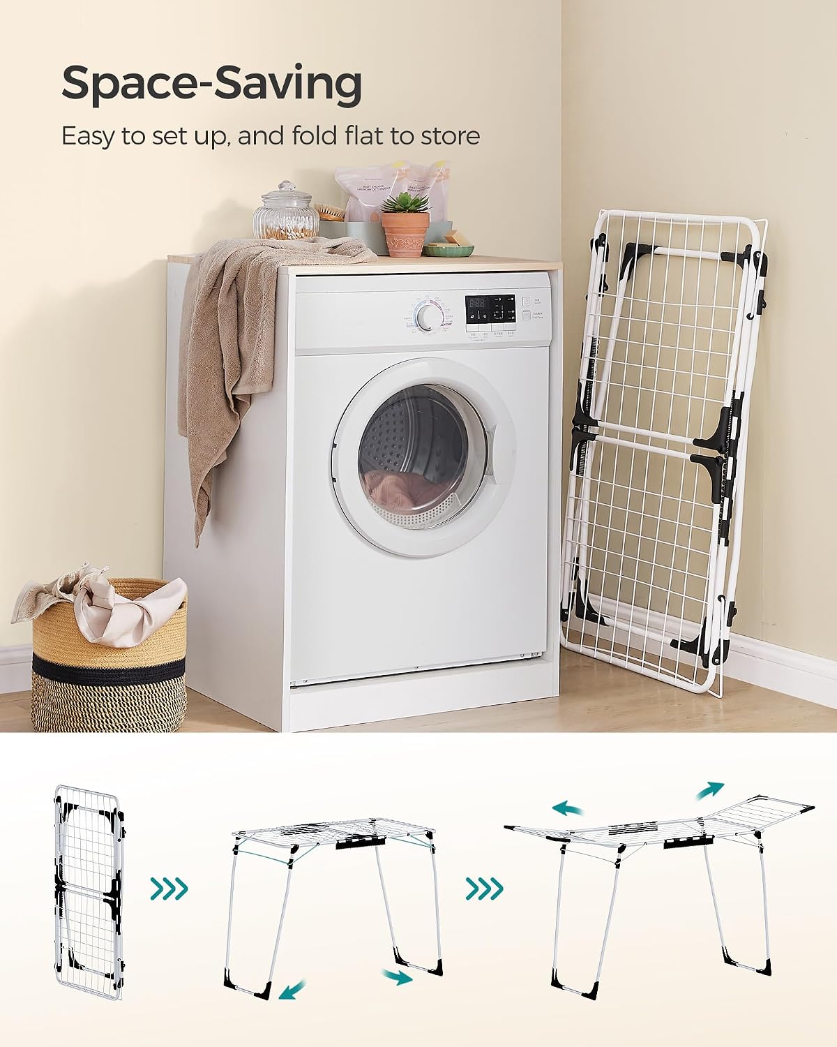 SONGMICS Clothes Drying Rack, Foldable, Heavy Duty, Space Saving