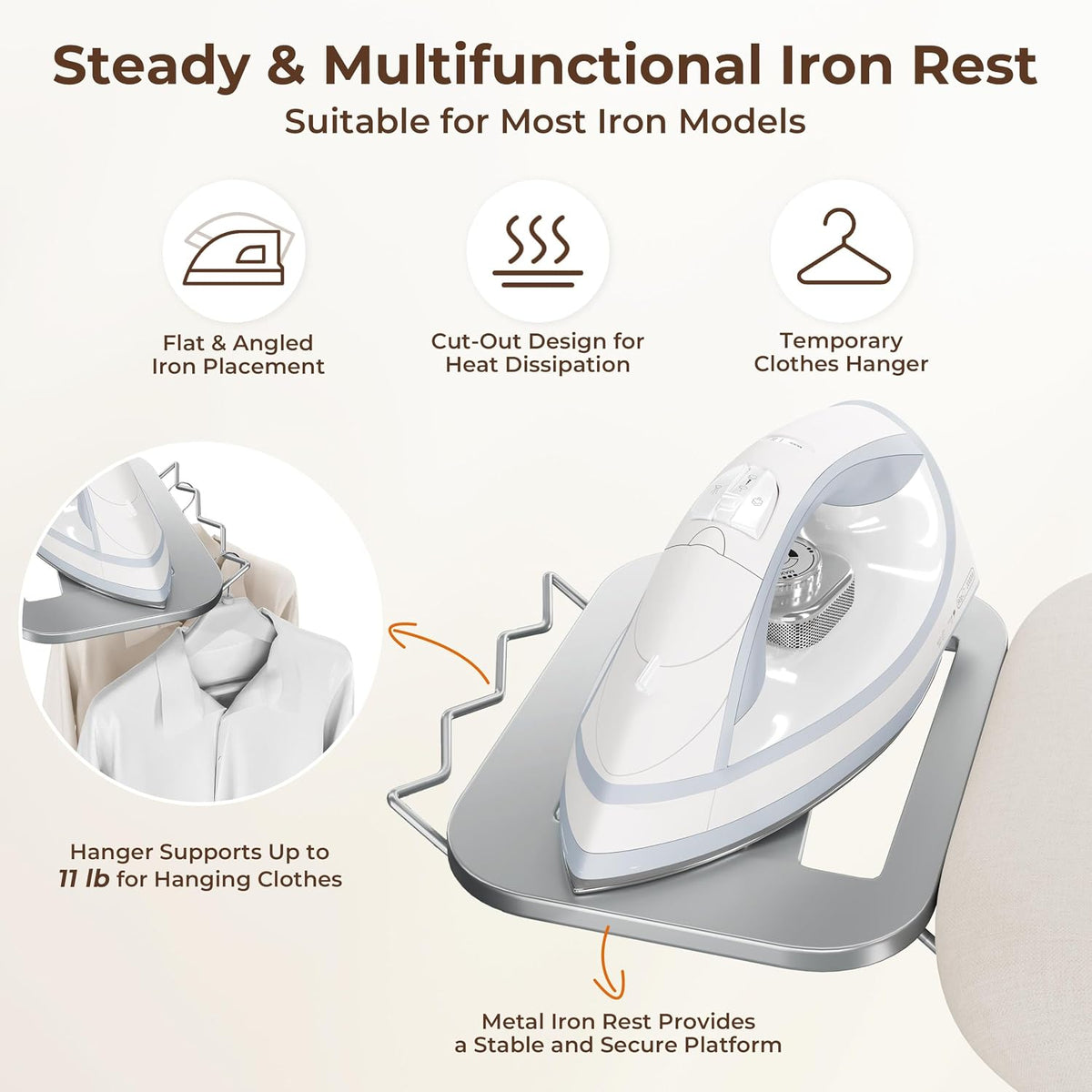 Yaheetech Ironing Board 43"x14" with Heavy Duty Iron Rest, Foldable, Beige