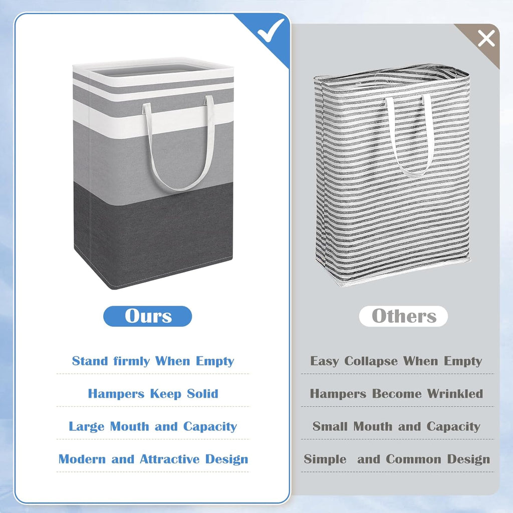 BlissTotes 3-Pack Laundry Basket, Collapsible Laundry Hamper, Grey, 75L