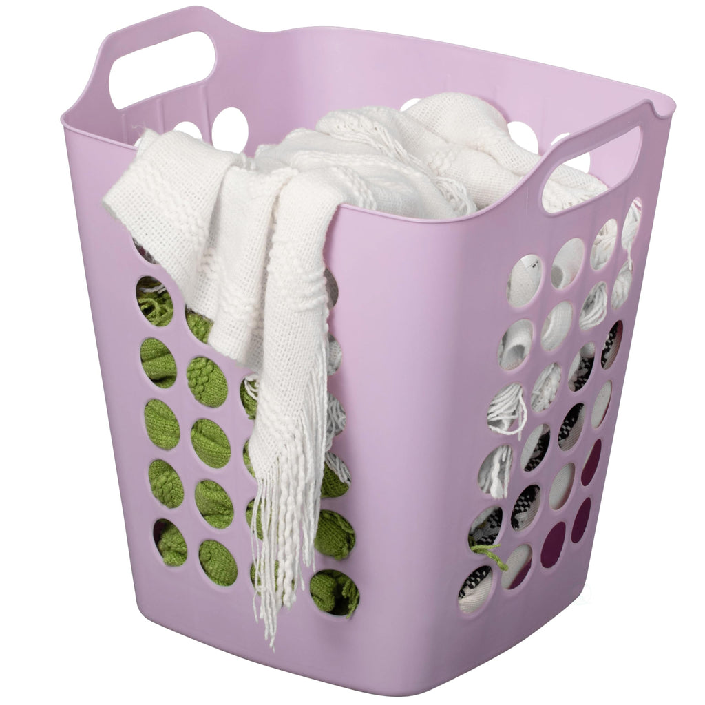 Flexible Plastic Laundry Basket - Square Storage Hamper with Side Handles for Easy Carrying - Versatile Organizer for Laundry, and Household Storage, 28 Litter White