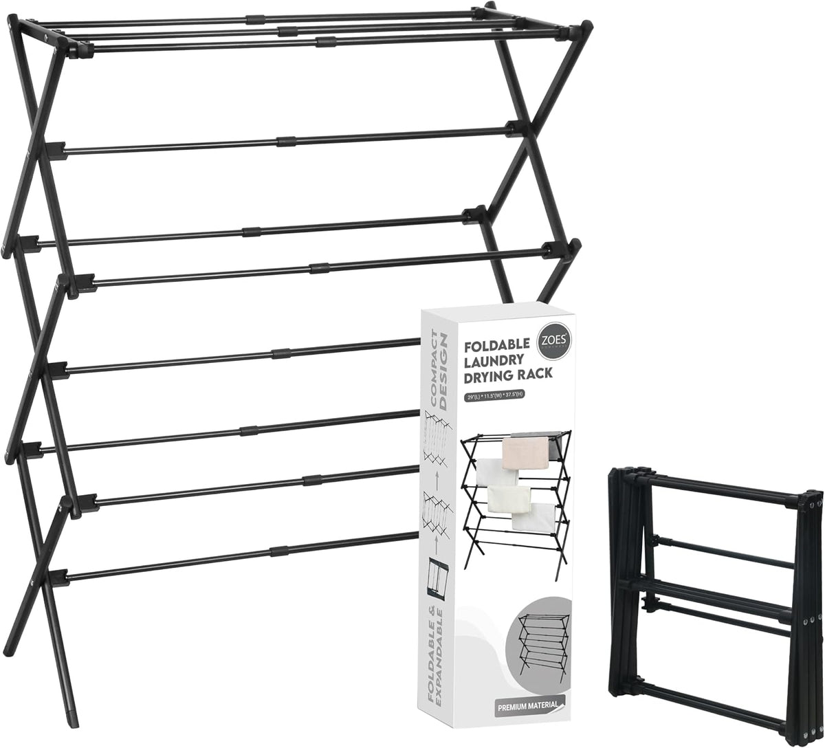 ZOES HOMEWARE Clothes Drying Rack,Collapsible Drying Rack Clothing, Black