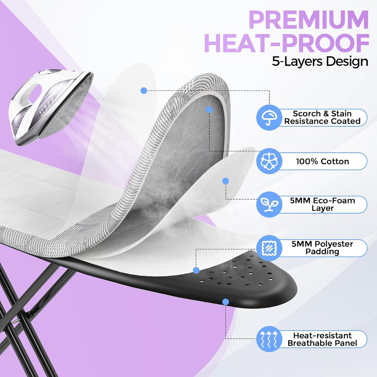 APEXCHASER Foldable 7-Level Heigh Adjustable Ironing Board with Iron Rest