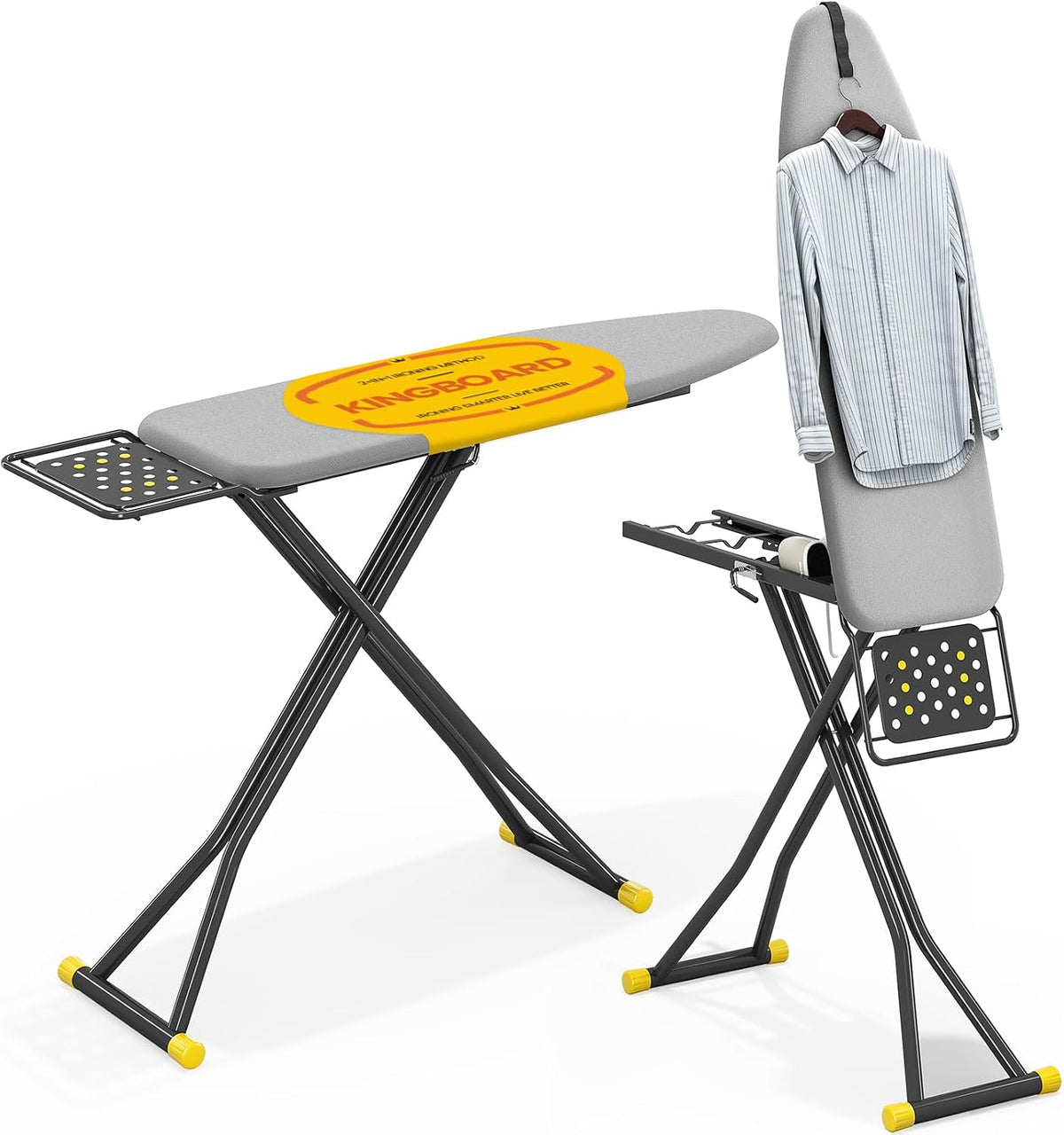 KINGBOARD 2-in-1 Stander & Steam Foldable Ironing Board with Iron Rest