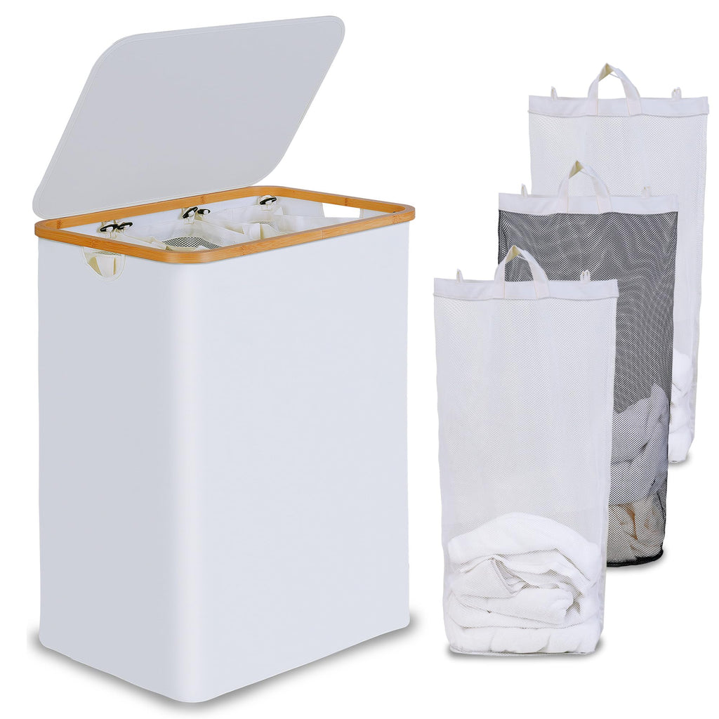efluky Double Laundry Hamper with Lid and 2 Removable Bags, Beige