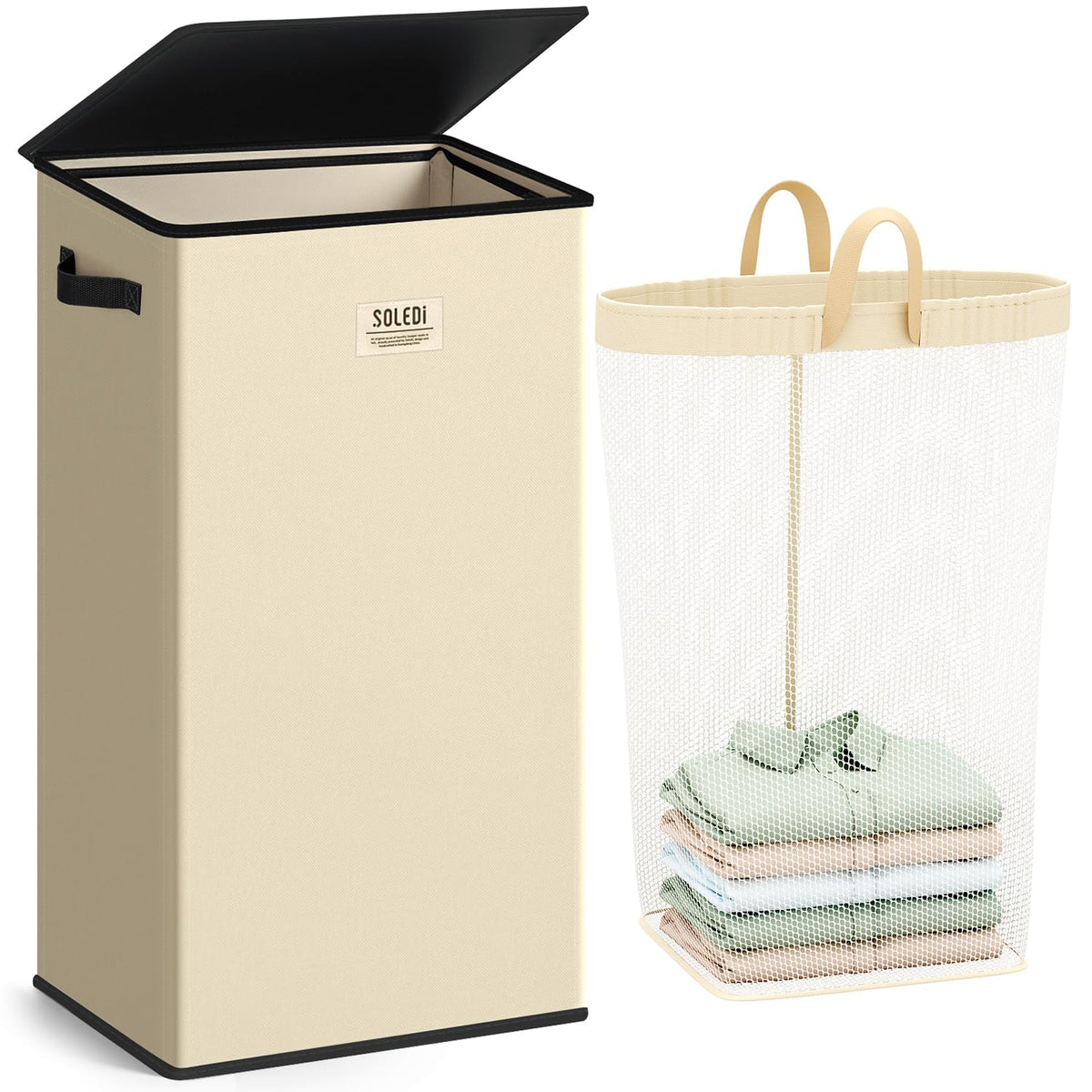 SOLEDI 100L Laundry Hamper with Lid, Large Collapsible Laundry Basket