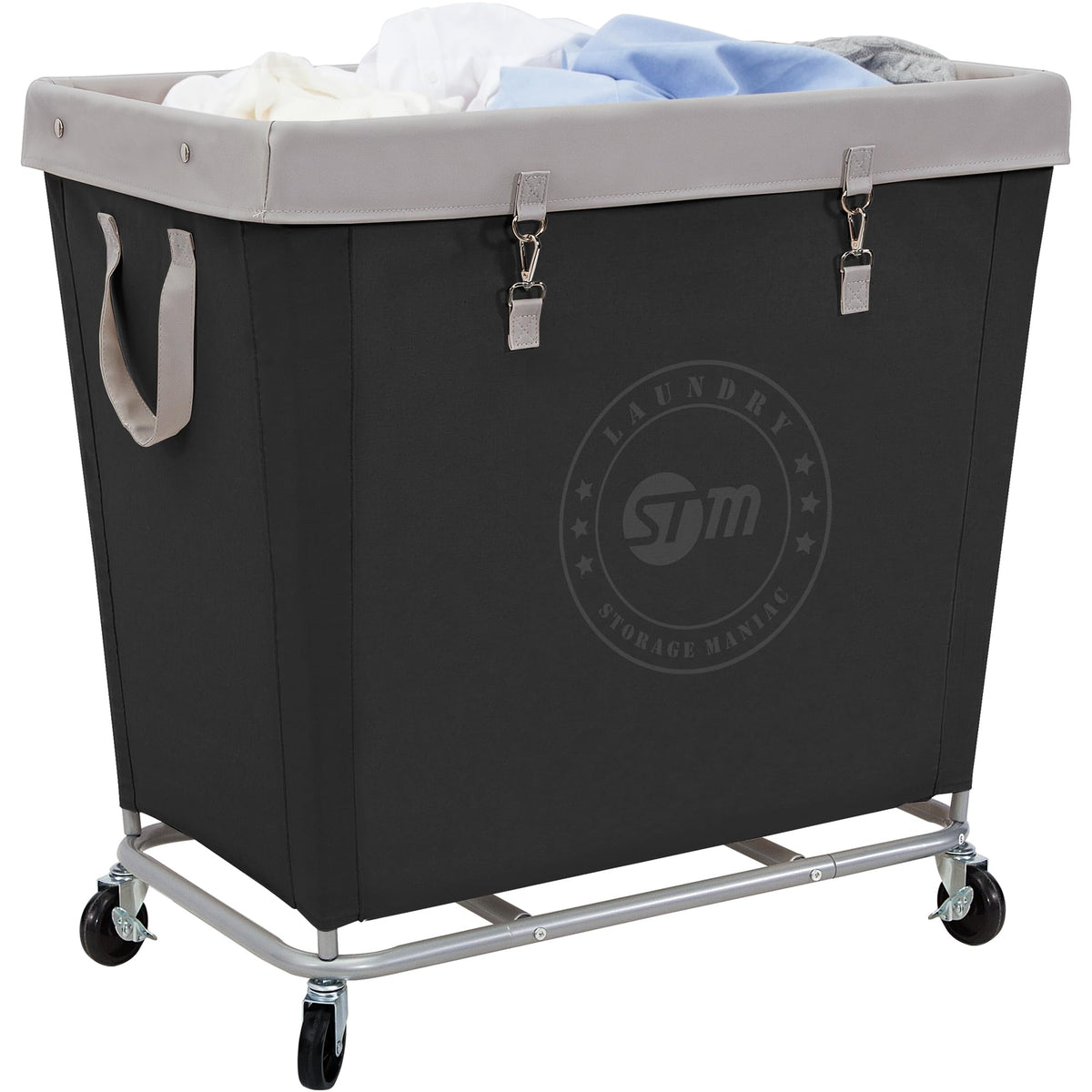 STORAGE MANIAC Commercial Laundry Hamper with Heavy Duty Steel Frame, 160 L Industrial Clothes Basket Cart with Wheels for Big Family, Home, Hotel, Laundry Room, 18''L x 18''W x 31''H, Medium Beige