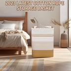 Large Laundry Hamper Basket, 85L Cotton Rope Woven Storage Bin for Blankets, Dirty Clothes Toys, Decorative Tall Basket with Leather Handles for Living Room, Bedroom, Bathroom, Nursery, Jute