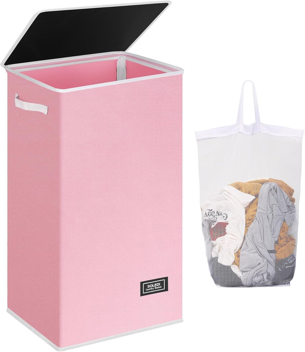 SOLEDI 100L Laundry Hamper with Lid, Large Collapsible Laundry Basket