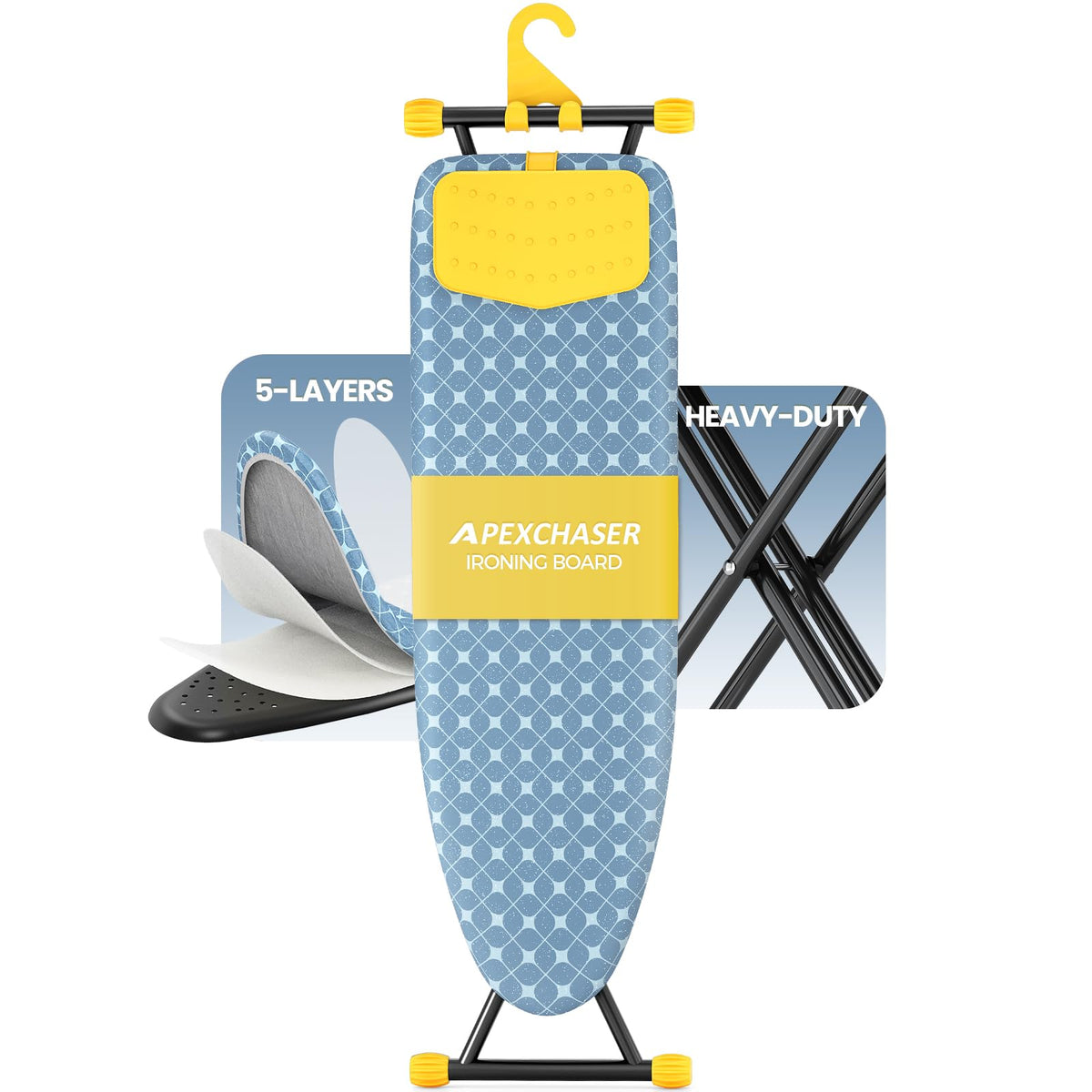 APEXCHASER Foldable 7-Level Heigh Adjustable Ironing Board with Iron Rest